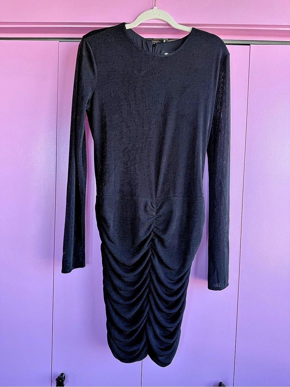 Alexia Admor Black Long Sleeve Ruched Bodycon Mini Dress / Size Large